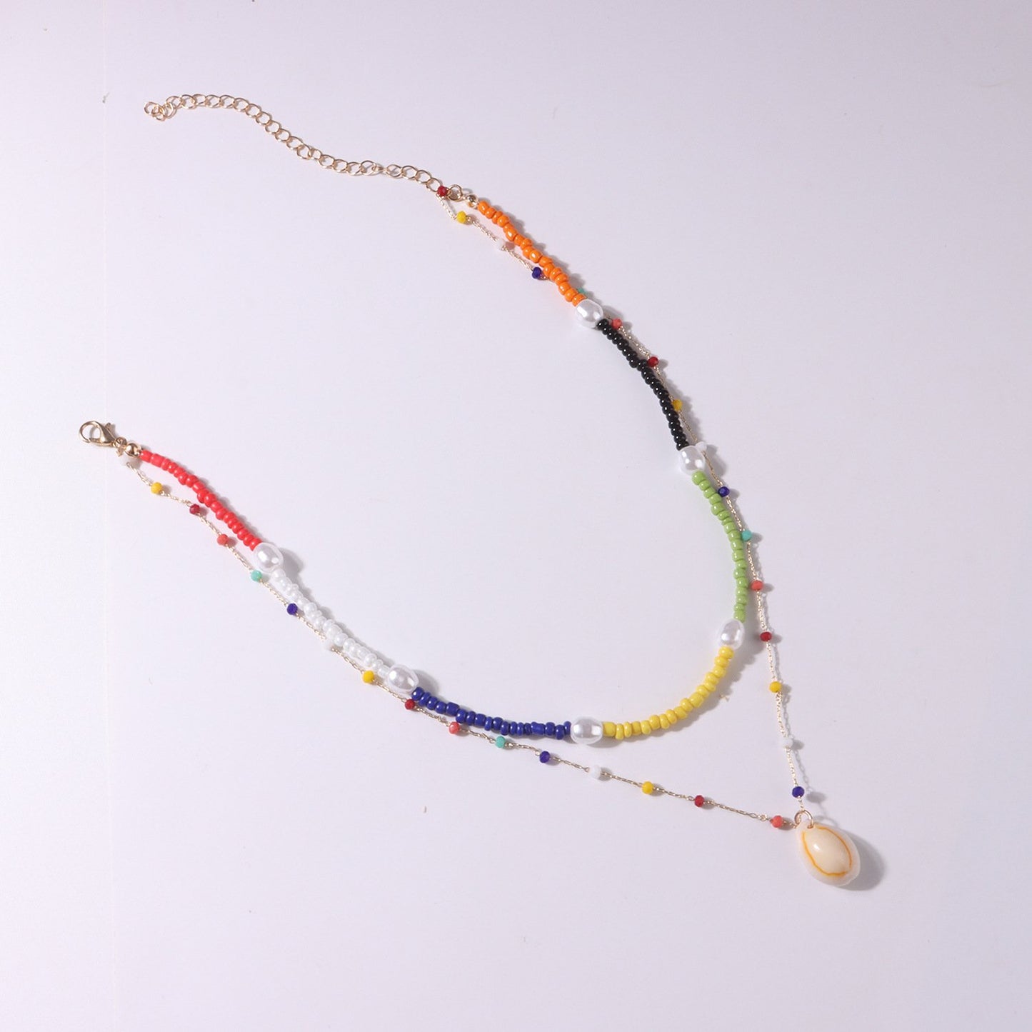 Jewelry temperament simple colorful bead shell pendant necklace female trend punk rice bead pearl necklace