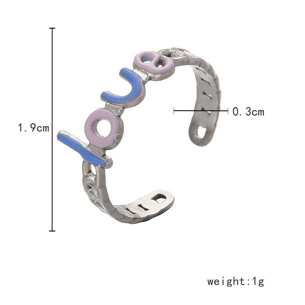 French simple temperament exquisite super fairy stainless steel dripping oil opening letter love adjustable ring
