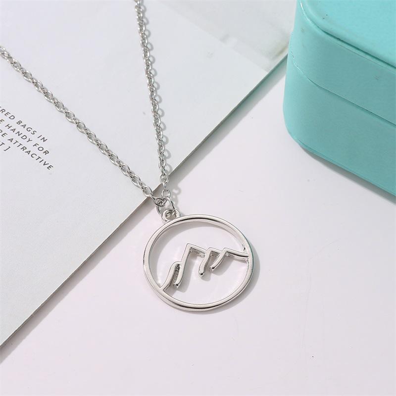 Jewelry Creative Round Hollow Women's Necklace Pendant Fashion Mountain Peaks Geometric Hollow Necklace