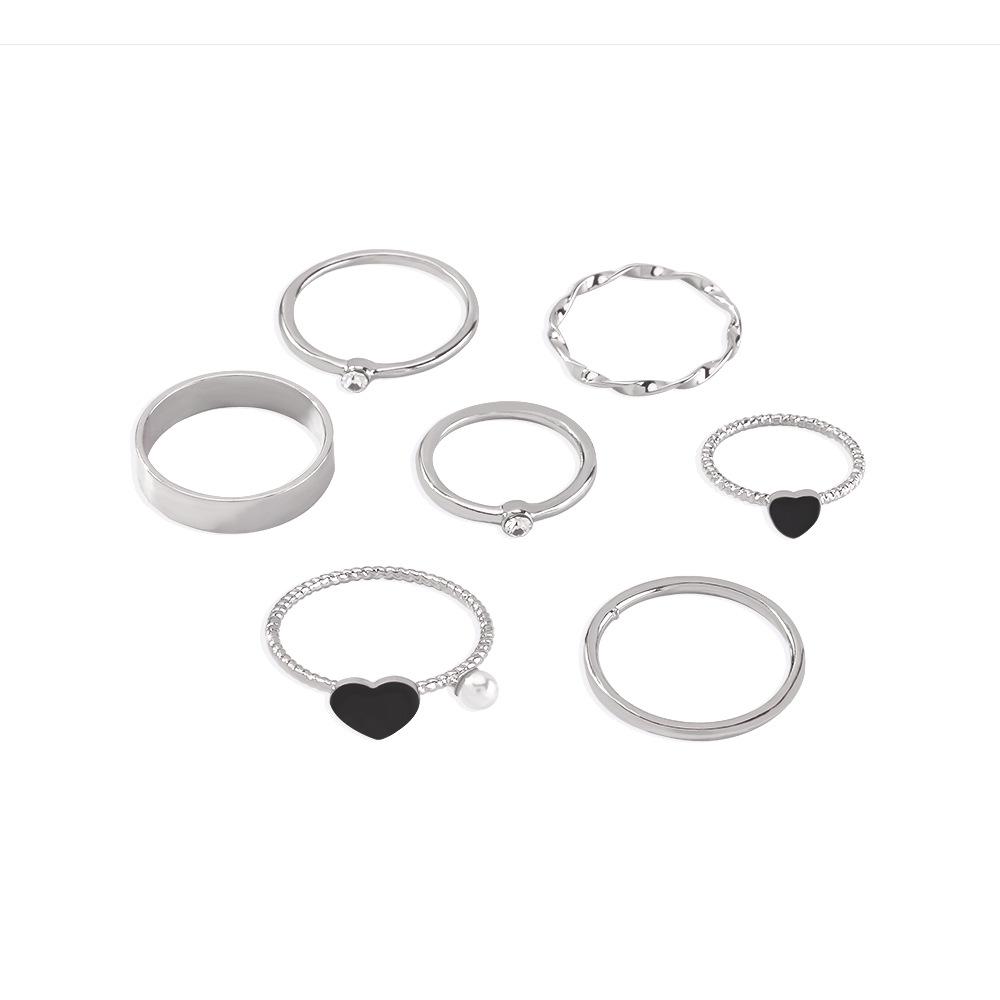 R652 ring alloy drop oil love temperament simple imitation pearl geometric ring set