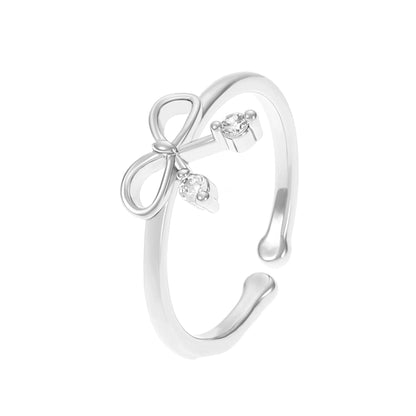 ins diamond bow ring fashion temperament niche design hollow leaf index finger ring net red ring