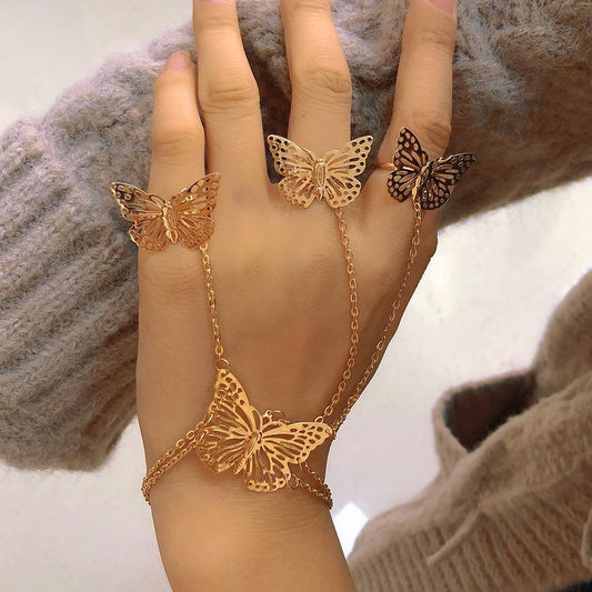 Personalized sweet hollow butterfly finger bracelet ins fashion ring bracelet integrated chain accessories