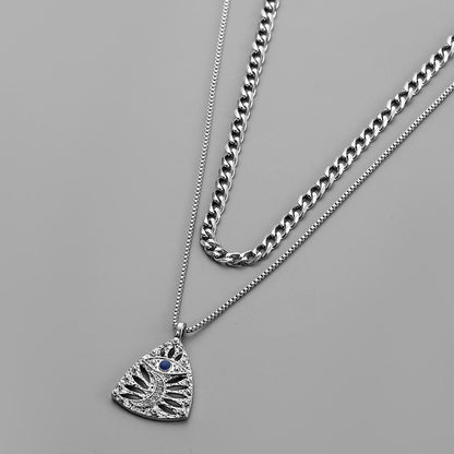 Fashion Simple Personality Men's Double Cuban Chain Triangle Crescent Pendant Trend Necklace