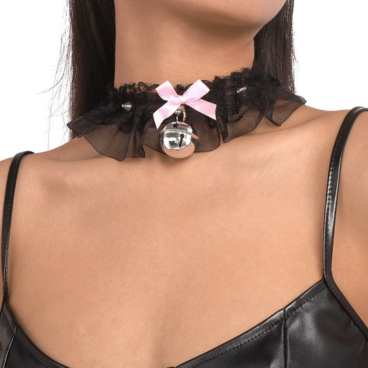 N1451 Exaggerated Lolita Necklace Lace Bow Knot Bell Necklace Rivet Sexy Cute Necklace