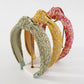 F455TikTok Simple Knotted Raffia Braided Headband Female Contrasting Color Wide Edge Geometric Headband