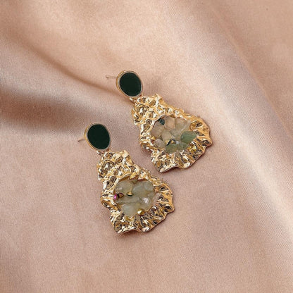 Ins geometric fashion hollow heart gravel earrings retro original stone drop oil earrings stone ear jewelry female