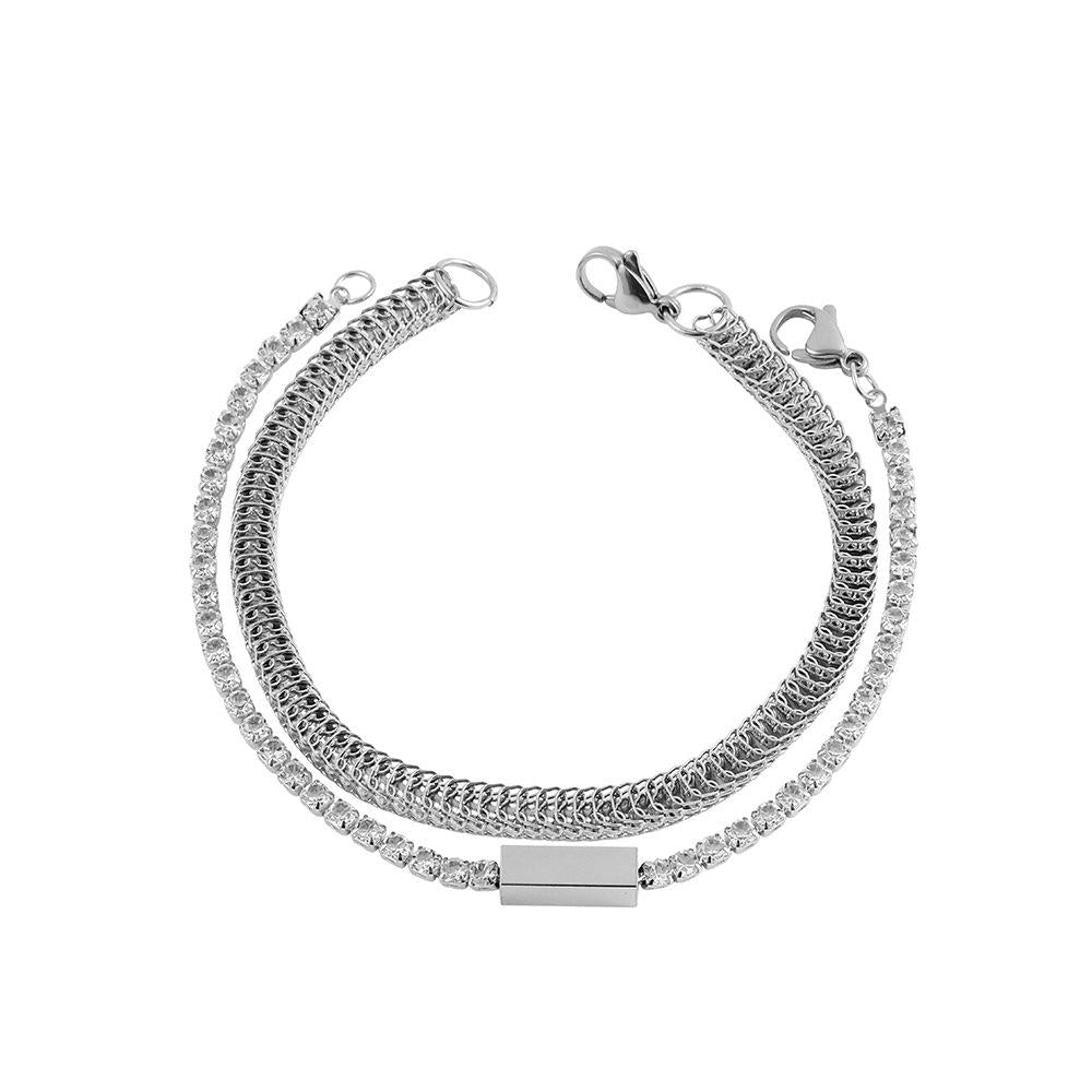 Punk Temperament Fashion Simple Personality Men's Stainless Steel Double Layer Full Diamond Chain Bracelet Jewelry