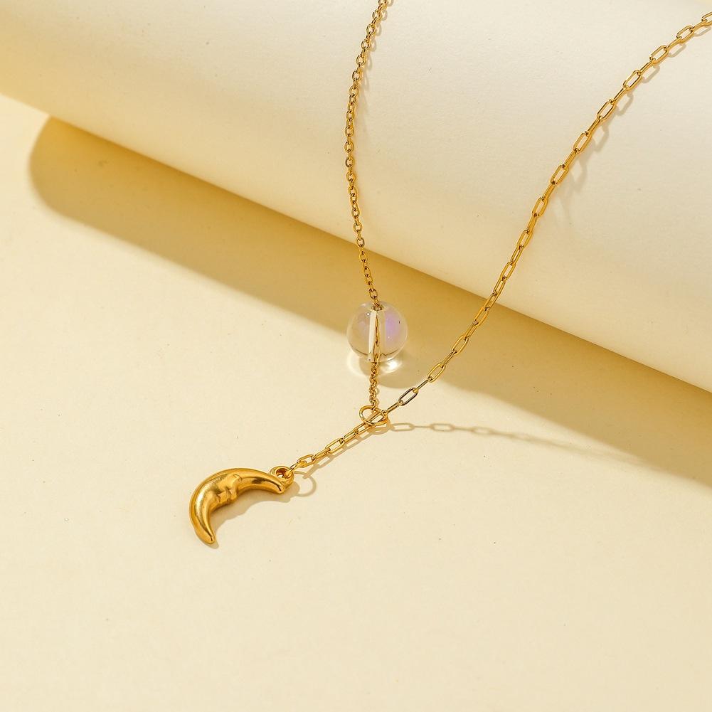 Fashion Titanium Steel Gold-plated Moon Pendant Temperament Simple Forest Moonstone Versatile Clavicle Necklace for Women