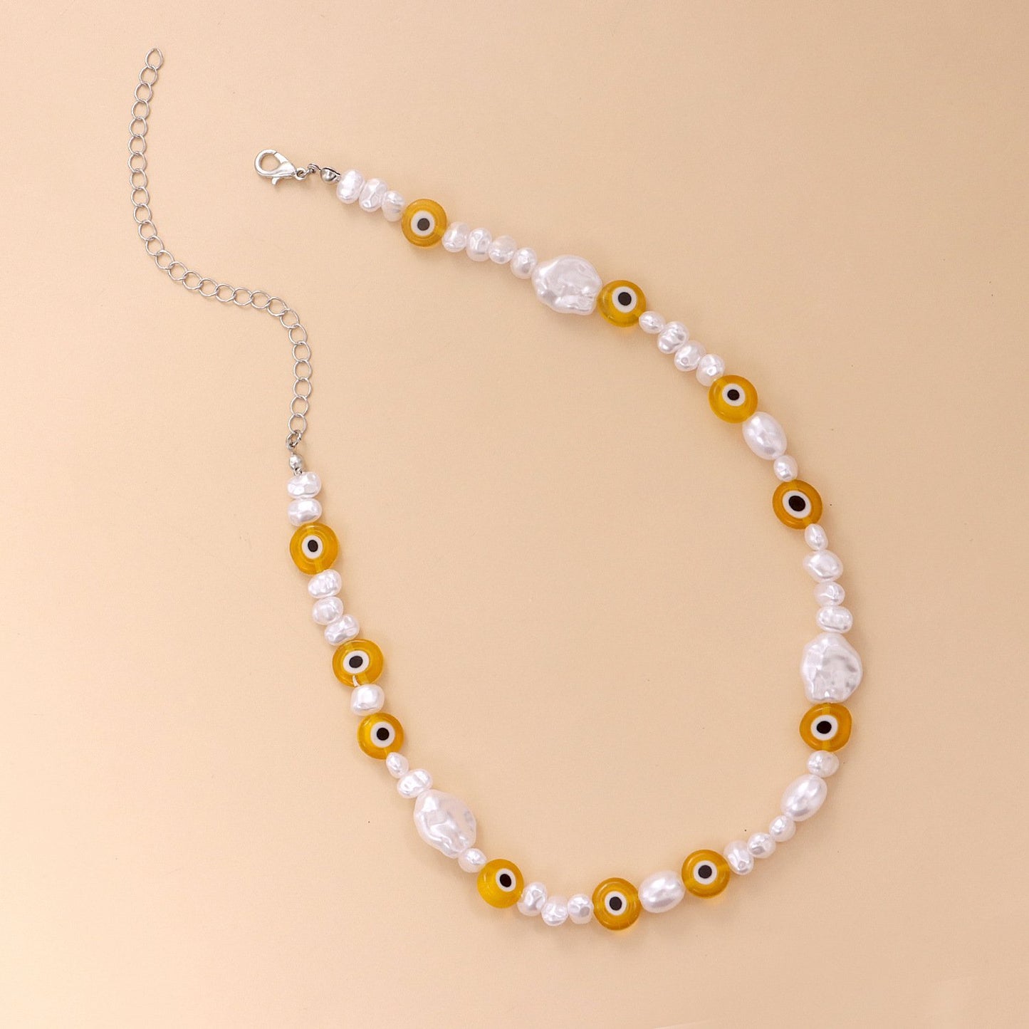 Jewelry simple and irregular pearl eye necklace personality trendy color devil's eye necklace