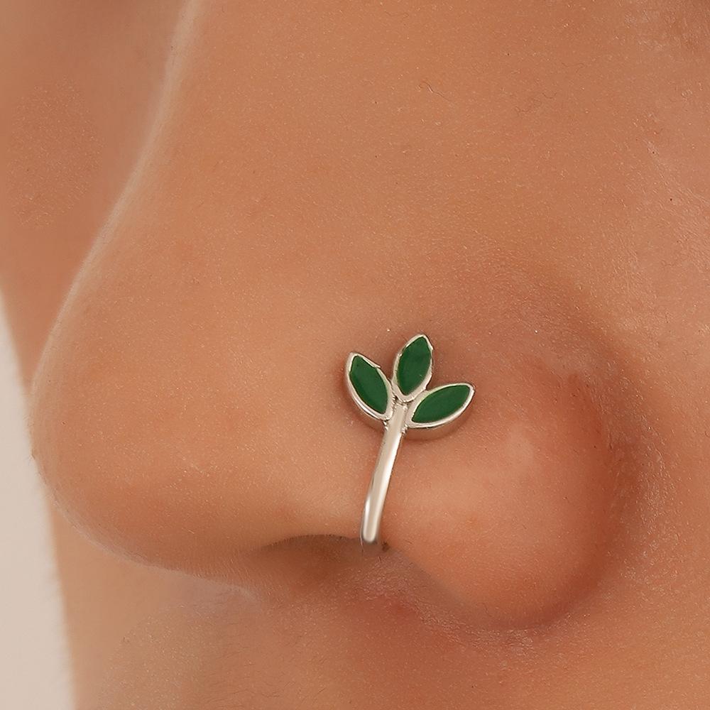 Piercing-free nose clip nose ring copper inlaid zircon U-shaped leaf butterfly nose nail piercing jewelry