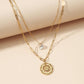 Stainless Steel Double Layer Necklace Roman Disc Hollow Pendant Zircon Clavicle Chain Temperament Retro Jewelry