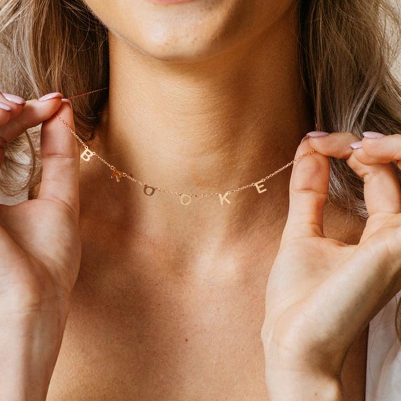 DIY Small Letter Necklace Personalized Name Necklace Female Stainless Steel Jewelry