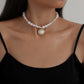 Fashion French Irregular Pearl Round Card Pendant Trendy Elegant Temperament Sexy Clavicle Necklace