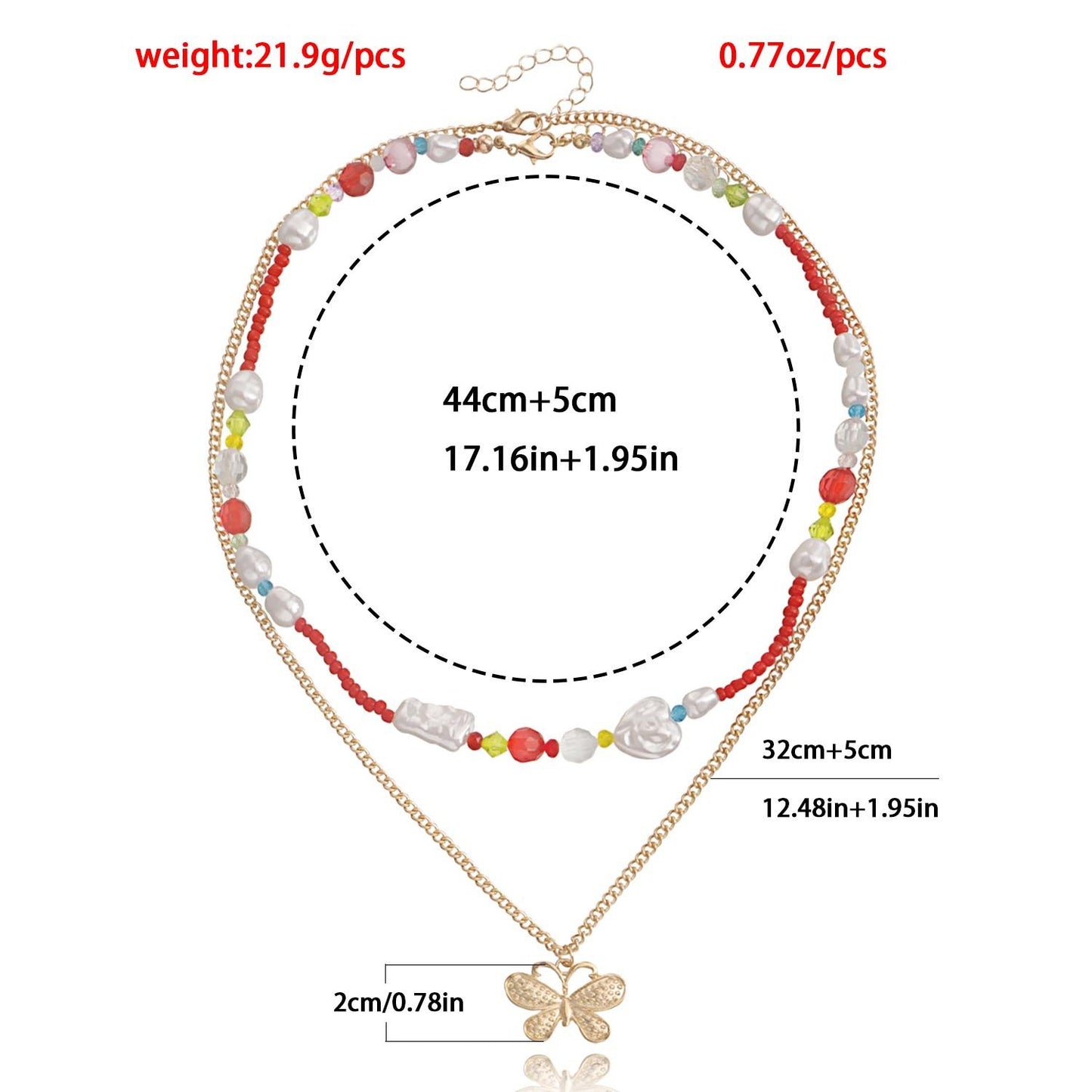 Jewelry Retro Metal Three-dimensional Butterfly Beads Necklace Women's Versatile Beaded Woven Pearl Necklace