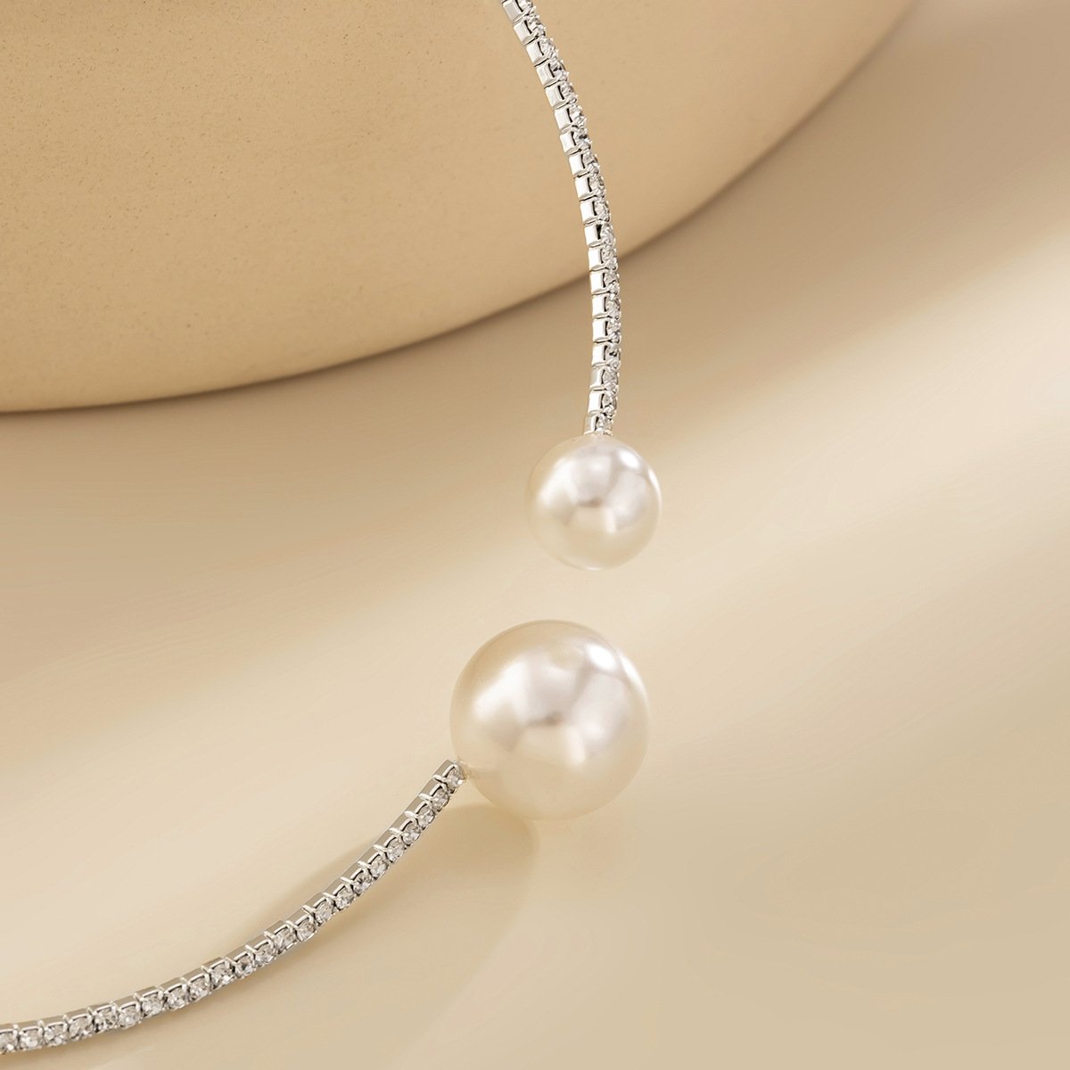 Jewelry Personality Imitation Pearl Geometric Opening Necklace Necklace Niche Design Sense Micro Diamond Necklace