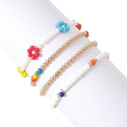 B1622 Jewelry Bohemian Color Rice Bead Bracelet Little Daisy Stretch Braided Jewelry for Women