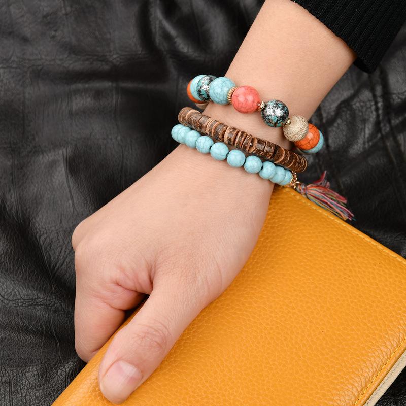 Bohemian trend simple elephant tassel wooden beads multi-layer temperament bracelet bracelet jewelry