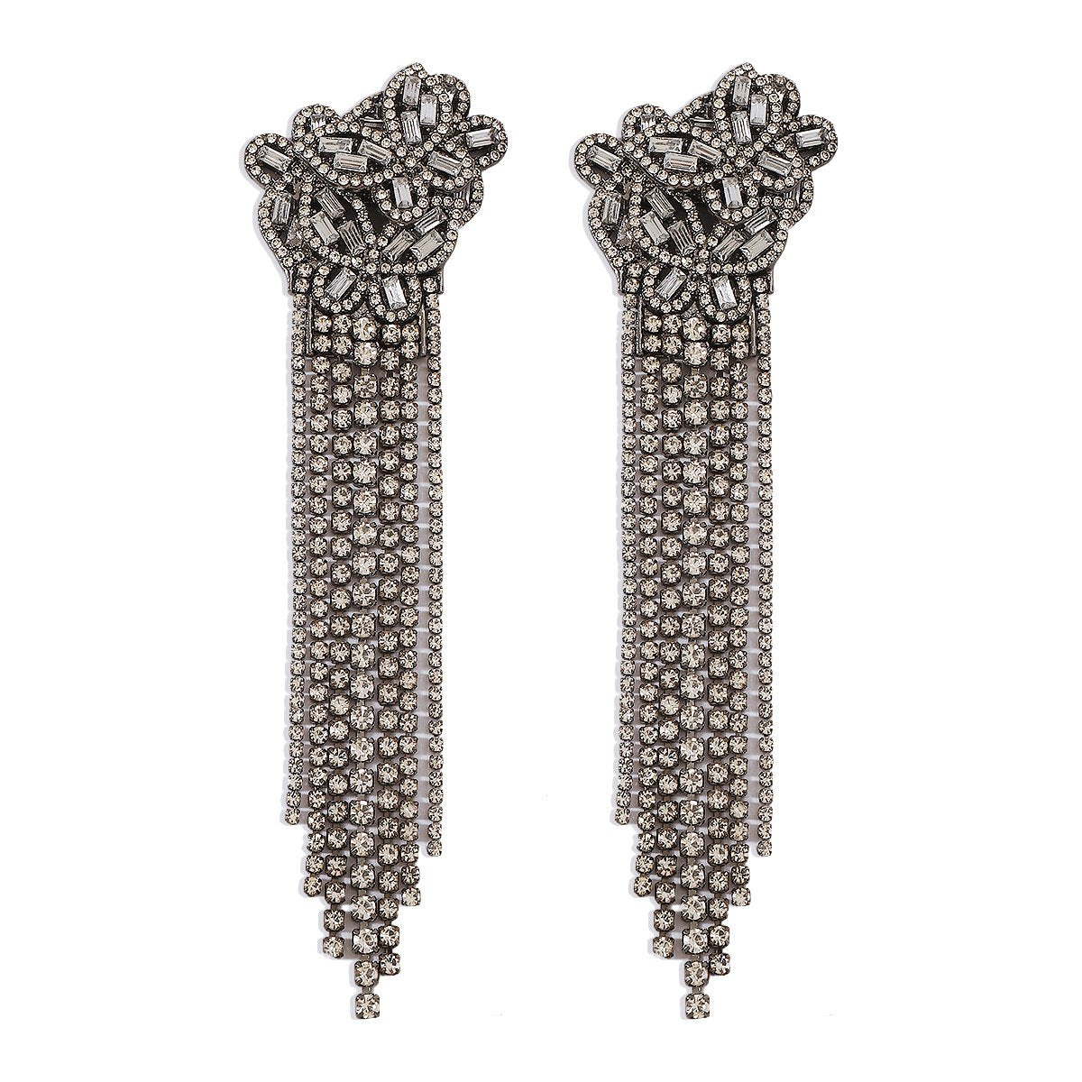 E191ZA Exaggerated rhinestone tassel long earrings light luxury temperament geometric claw chain retro fashionable earrings women