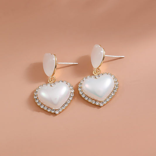 Retro micro-inlaid zircon heart earrings fashion simple magic color mermaid earrings earrings light luxury earrings