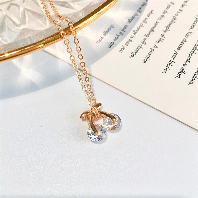 Ins sweet zircon cherry necklace fashion small fresh pendant clavicle chain short sweater chain