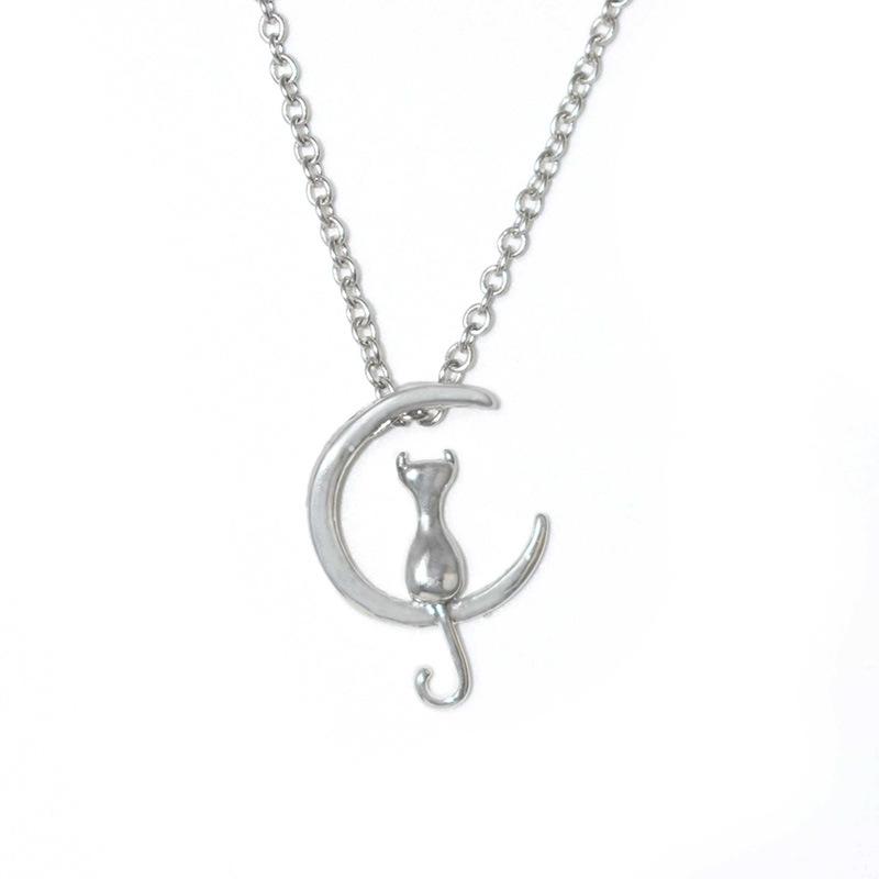 Jewelry Cute Moon Kitten Necklace Female Pendant Clavicle Chain