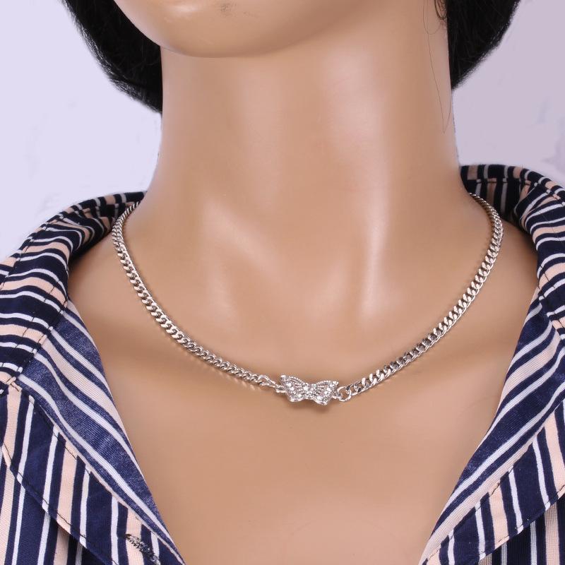 Simple personality alloy flash diamond butterfly collarbone chain punk hip-hop flash diamond butterfly bracelet