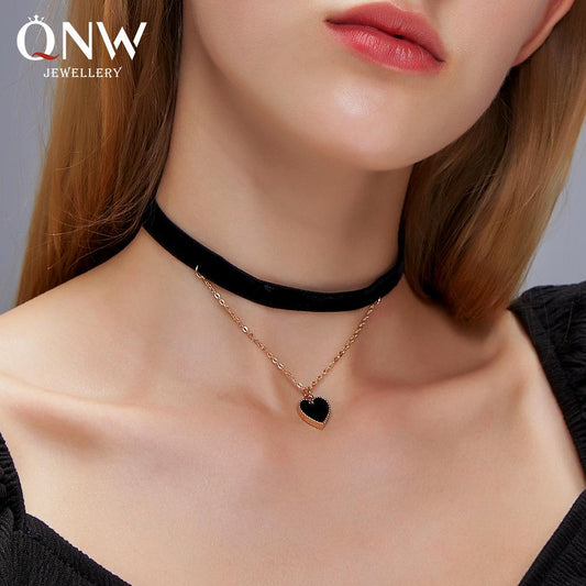 Personality Neck Jewelry Beautiful Velvet Necklace Feminine Net Red Double Love Pendant Necklace Clavicle Chain