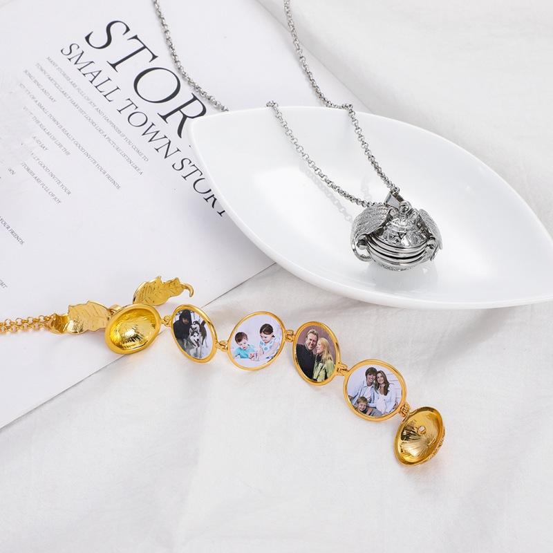 Openable Multi-layer Photo Box Photo Pendant Hollow Wings Folding Necklace Jewelry