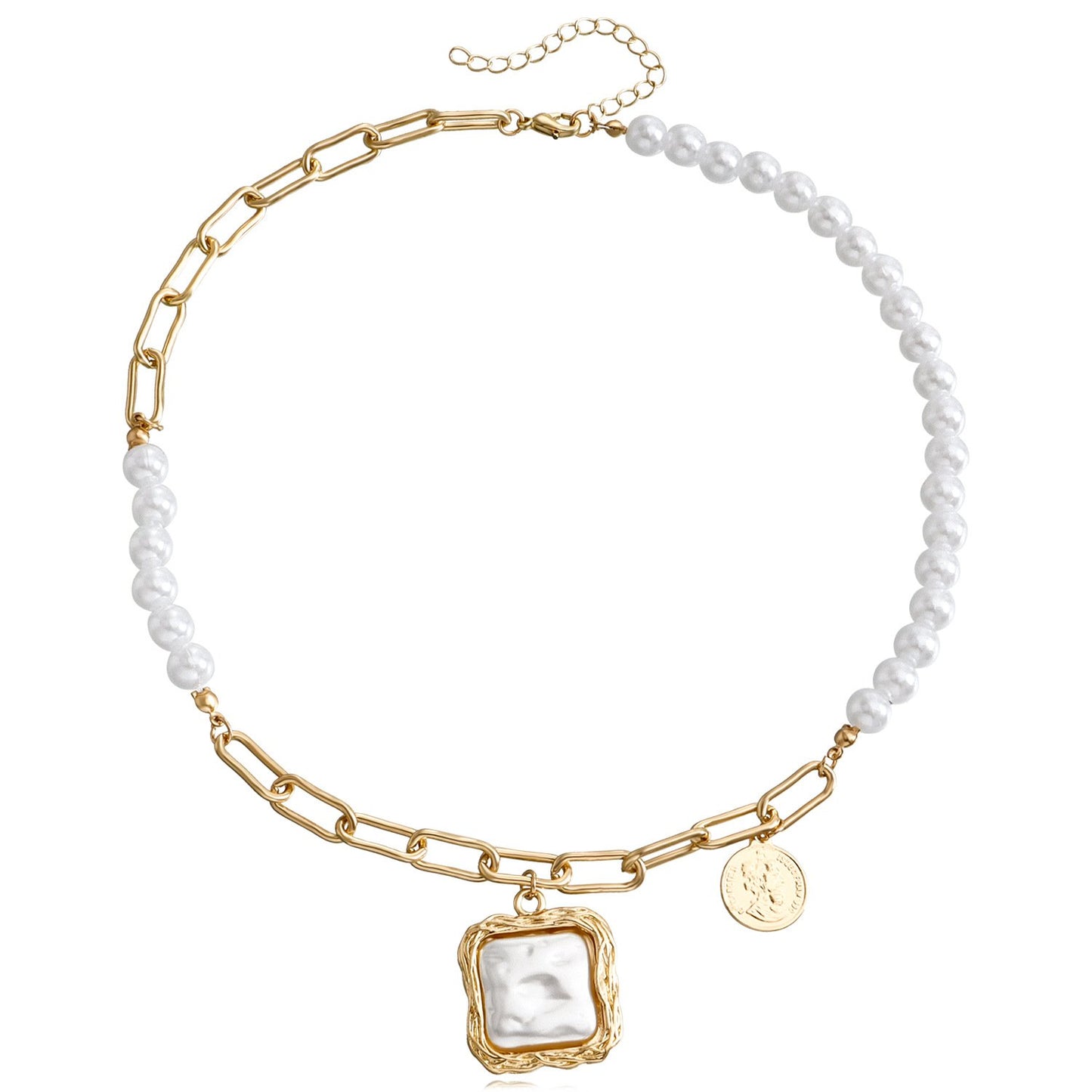 Tassel Pearl Geometric Necklace Female Ins Niche Design Temperament Light Luxury French Fashion Necklace Sweater Chain