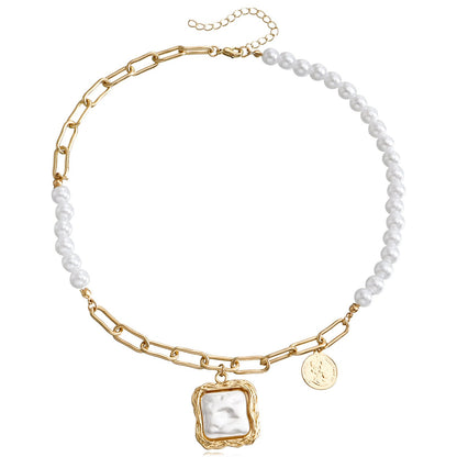 Tassel Pearl Geometric Necklace Female Ins Niche Design Temperament Light Luxury French Fashion Necklace Sweater Chain