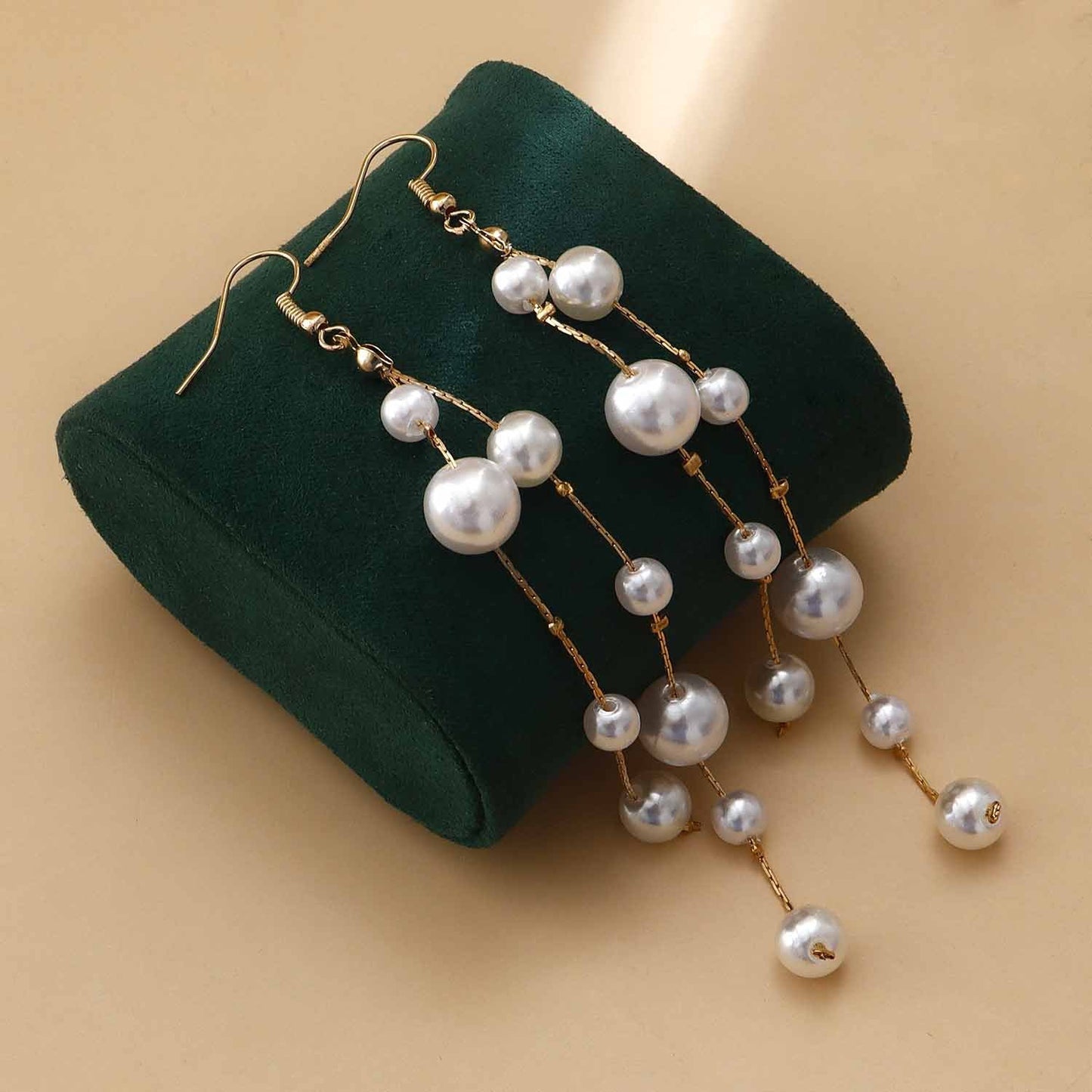 Jewelry ins tassel imitation pearl pendant earrings earrings female handmade geometric metal temperament earrings