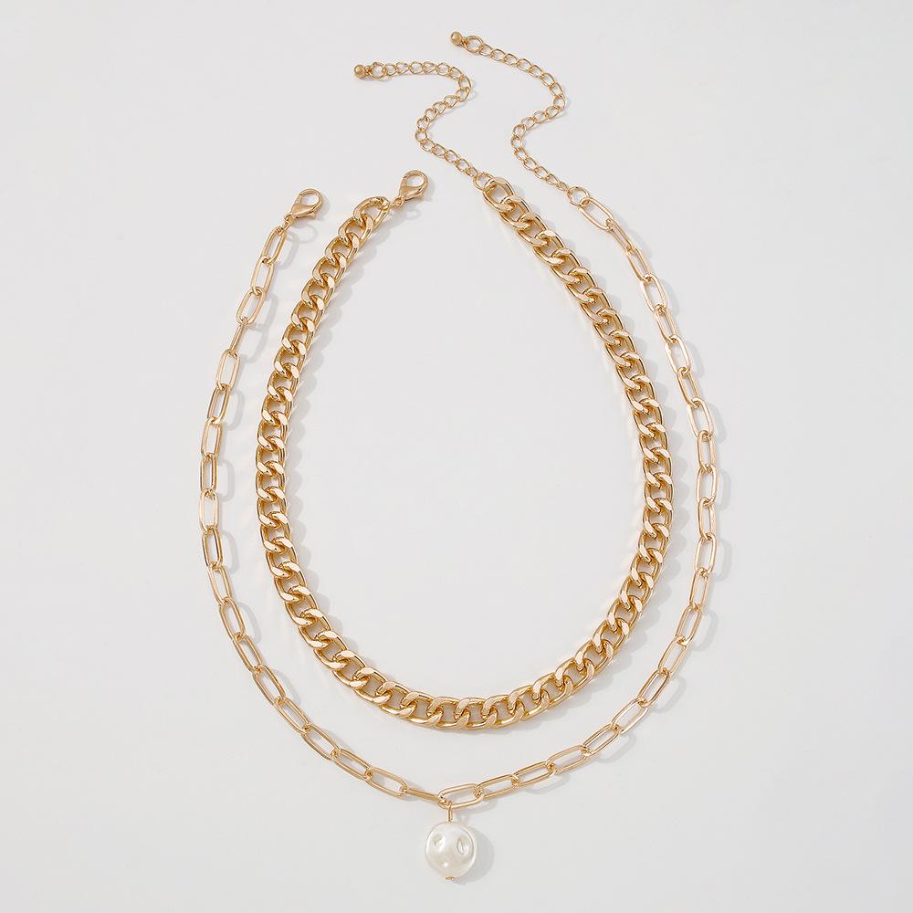 N9765 Simple Necklace Exaggerated Punk Chain Double Layer Necklace Retro Stacked Small Geometric Necklace