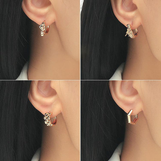 French retro round metal ear buckle ins cold simple bow belt earrings earrings