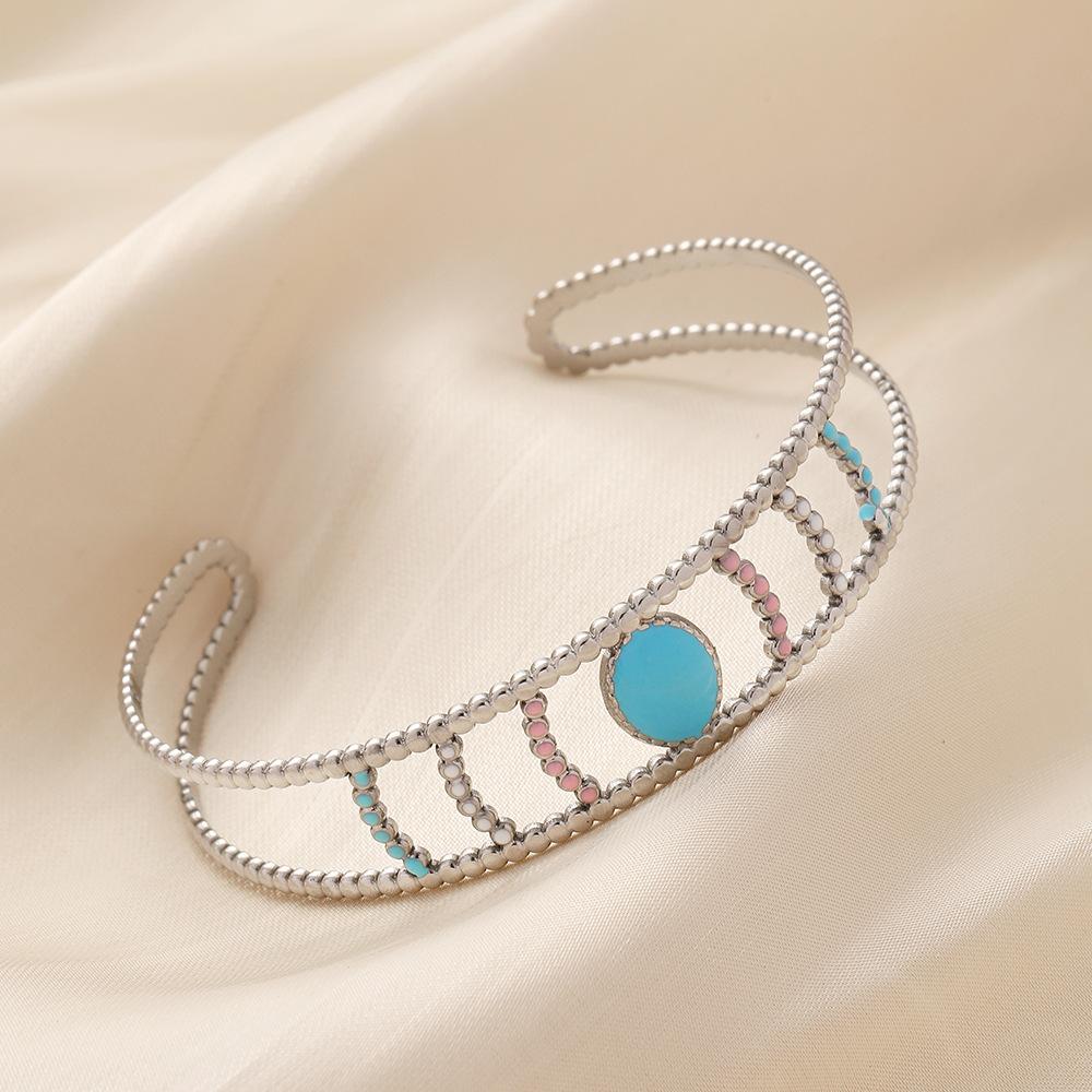 Simple original retro fashion all-match stainless steel oil drip golden crescent hollow adjustable bracelet