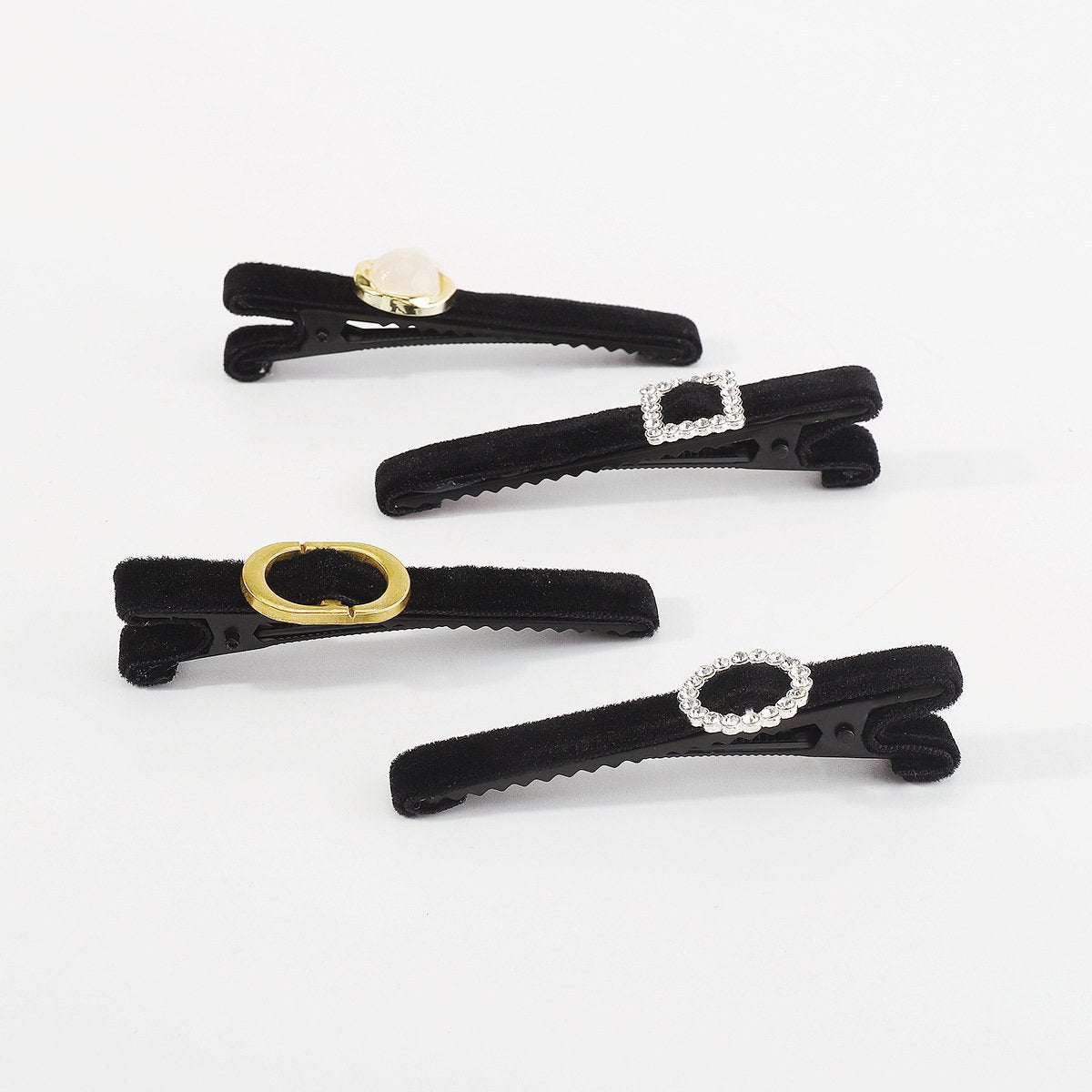 F532 French light luxury retro velvet word clip cute temperament side clip micro-inlaid resin rhinestone duckbill clip female