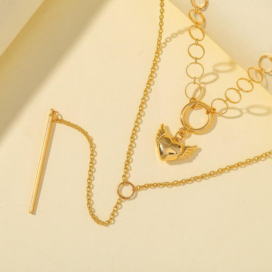 Jewelry Personality Mesh Chain Love Angel Wings Clavicle Necklace Fashion Multilayer Tassel Necklace