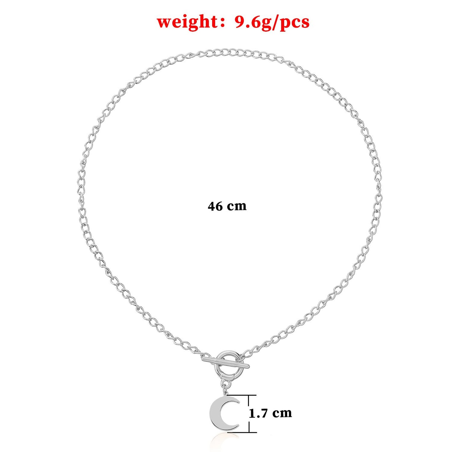 Ins cool handsome hard girl glossy alloy meniscus pendant necklace ring T-shaped buckle metal moon necklace female