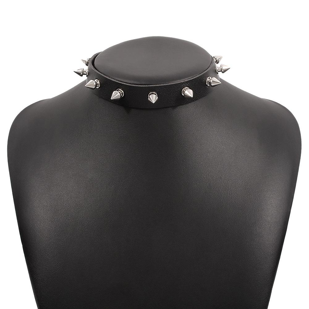 N9697 Jewelry Personality Exaggerated Rivet Leather Necklace Punk Harajuku Collar Necklace