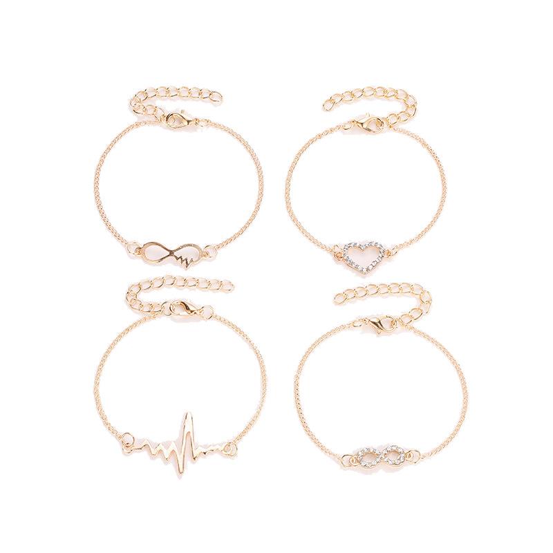 Creative Set Hand Decoration Simple Love Diamond EKG Four-piece Bracelet Ladies Fashion Jewelry