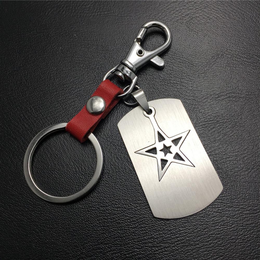 Five-pointed star double-layer titanium steel cowhide key chain stainless steel pendant men's waist hanging ladies bag pendant