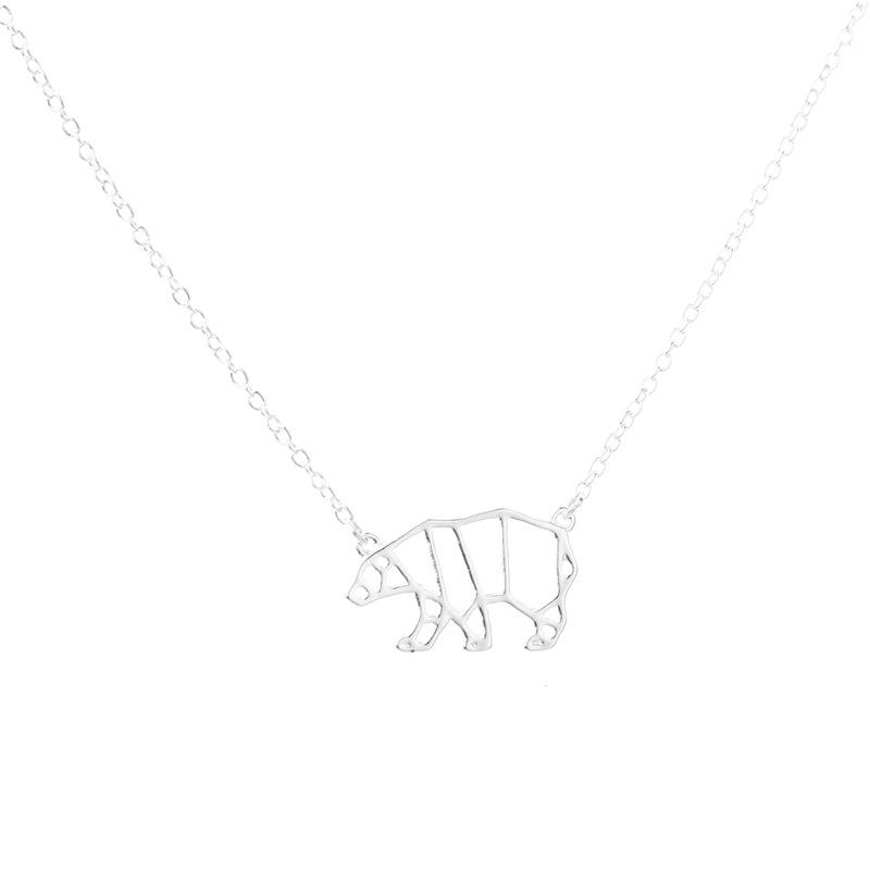 Fashion cute origami hollow bear necklace, all-match alloy animal bear delicate clavicle chain