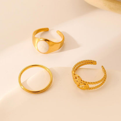 Versatile fashion personality stainless steel opening double heart oval drip oil set ring female