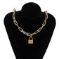 Jewelry Hollow Stitching Gold Geometric Necklace Mixed Color Full Diamond U-shaped Buckle Chain Lock Necklace Women