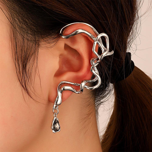 Exaggerated sweet cool alloy irregular auricle ins cold design sense abstract water drop ear clip single female