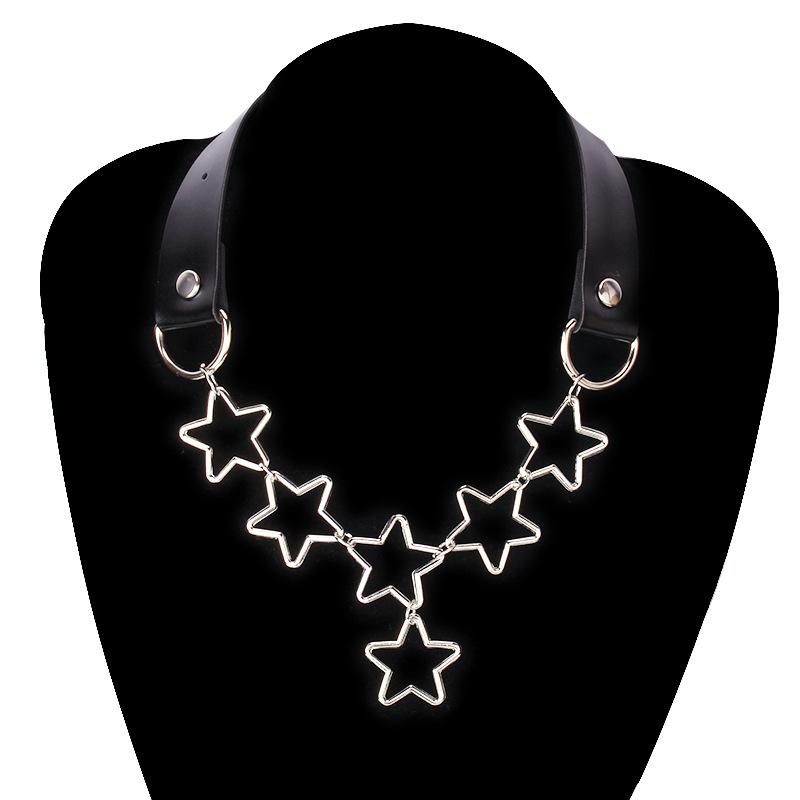 Jewelry punk metal chain peach heart pendant necklace dark pu double collarbone necklace