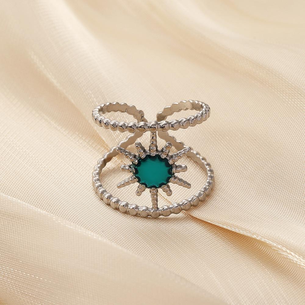 Stylish and simple personality niche design high-end women's stainless steel opening sun blue dripping oil ring