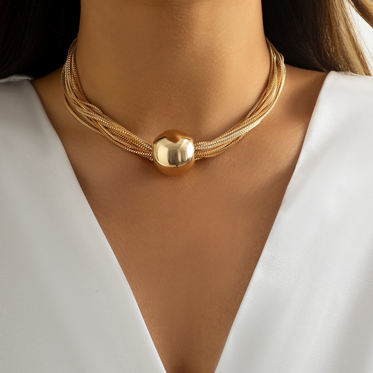 Jewelry Exaggerated Punk Multi-layer Chain Stacked Necklace Temperament Niche Geometric Ball Personality Necklace