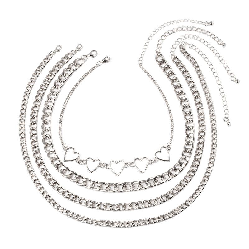 Jewelry Hip Hop Personality Geometric Set Necklace Simple Peach Heart Hollow Multilayer Chain Necklace Female