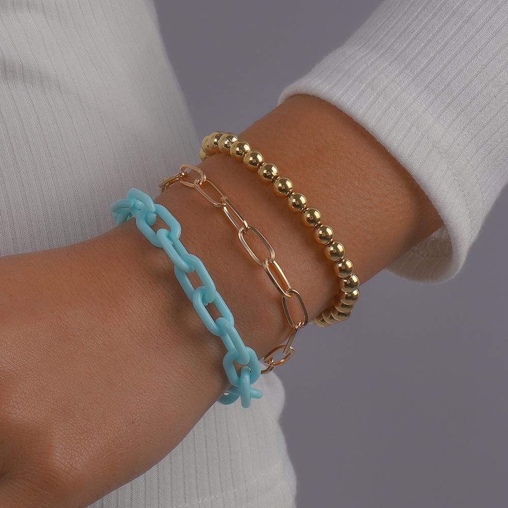 B1689 Jewelry Acrylic Chain Exaggerated Personality Bracelet Beaded Stacked Small Geometric Jewelry