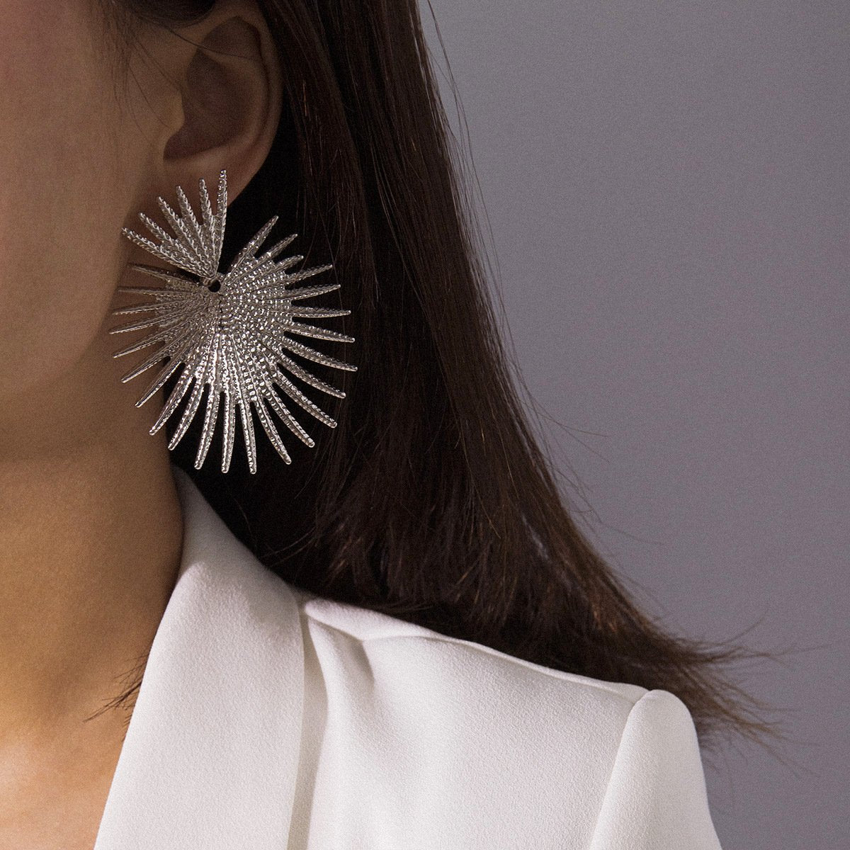 Jewelry Exaggerated Punk Fan Leaf Metal Earrings Personality Trendy Irregular Fan-shaped Stud Earrings Female